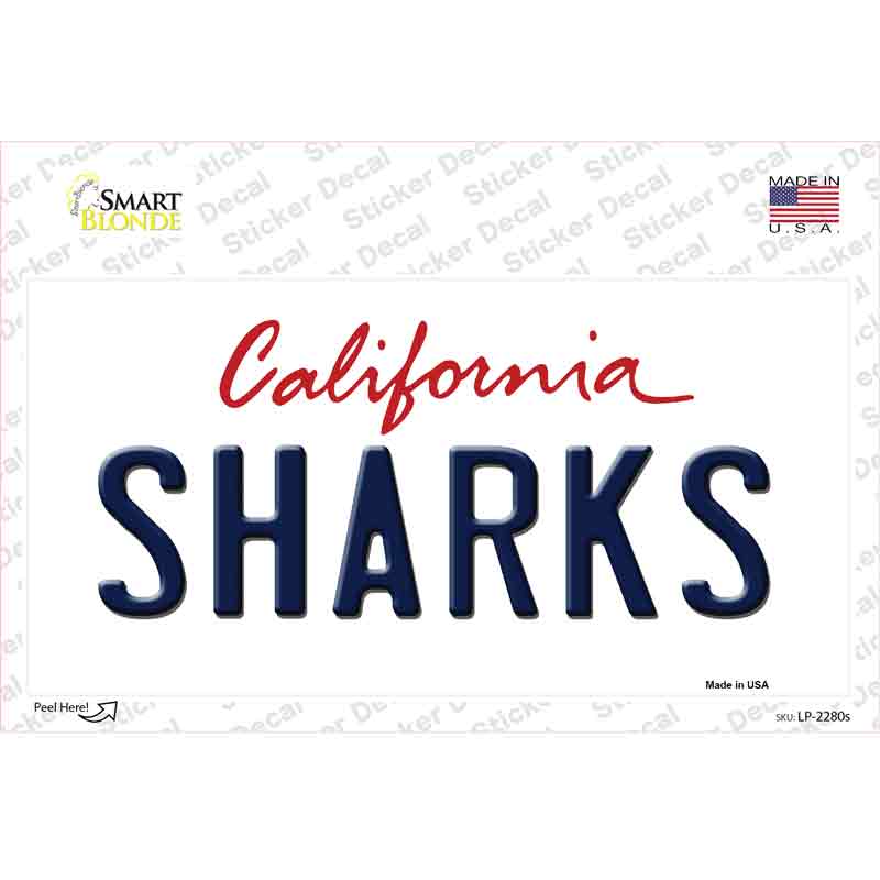 LP-2280s-M Sharks California State Novelty Sticker Decal, Medium
