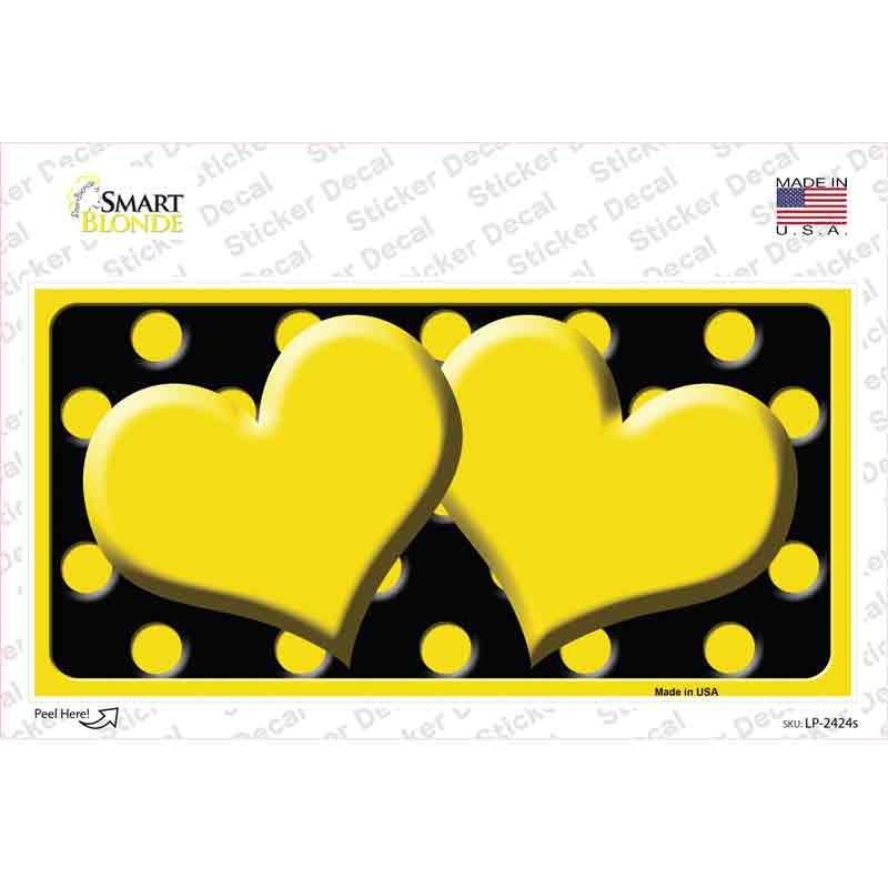 LP-2424s-M Yellow Black Polka Dot Center Hearts Novelty Sticker Decal, Medium