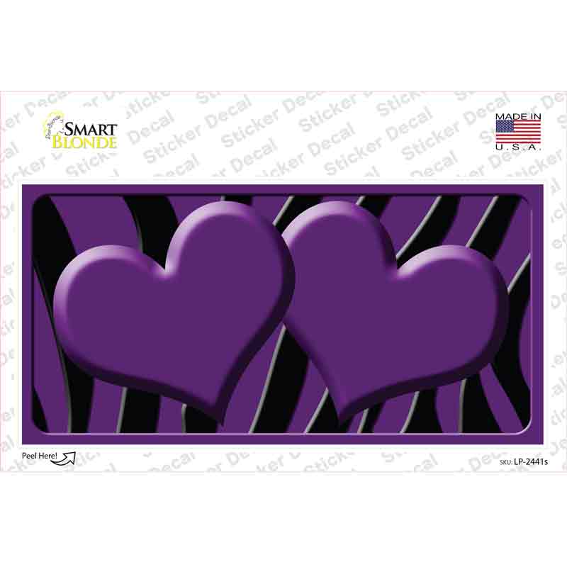 LP-2441s-M Purple Black Zebra Centered Hearts Novelty Sticker Decal, Medium
