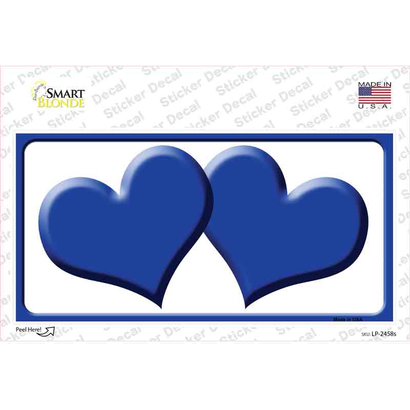 LP-2458s-M Solid Blue Centered Hearts White Novelty Sticker Decal, Medium