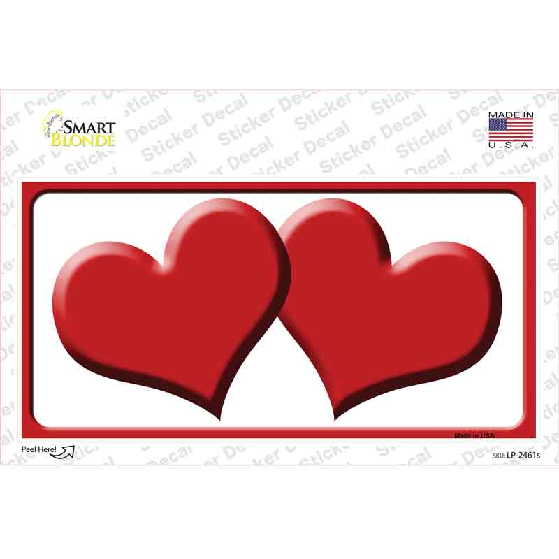 LP-2461s-M Solid Red Centered Hearts White Novelty Sticker Decal, Medium