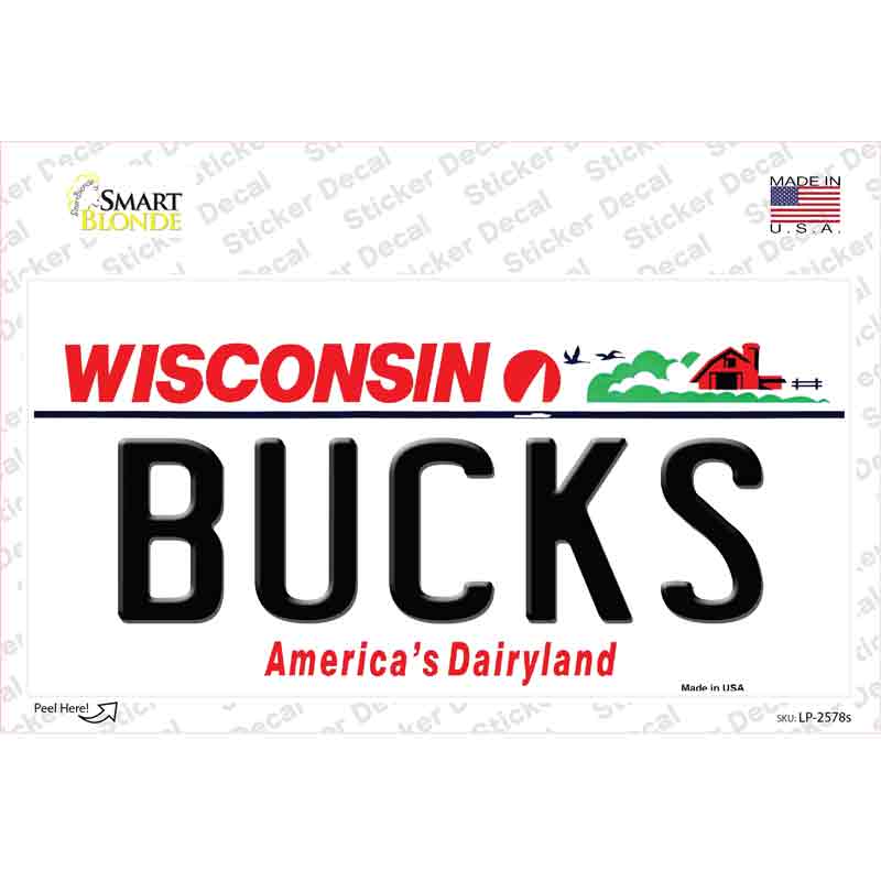 LP-2578s-M Bucks Wisconsin State Novelty Sticker Decal, Medium
