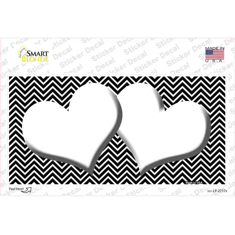 LP-2717s-M Black White Chevron Center Hearts Novelty Sticker Decal, Medium