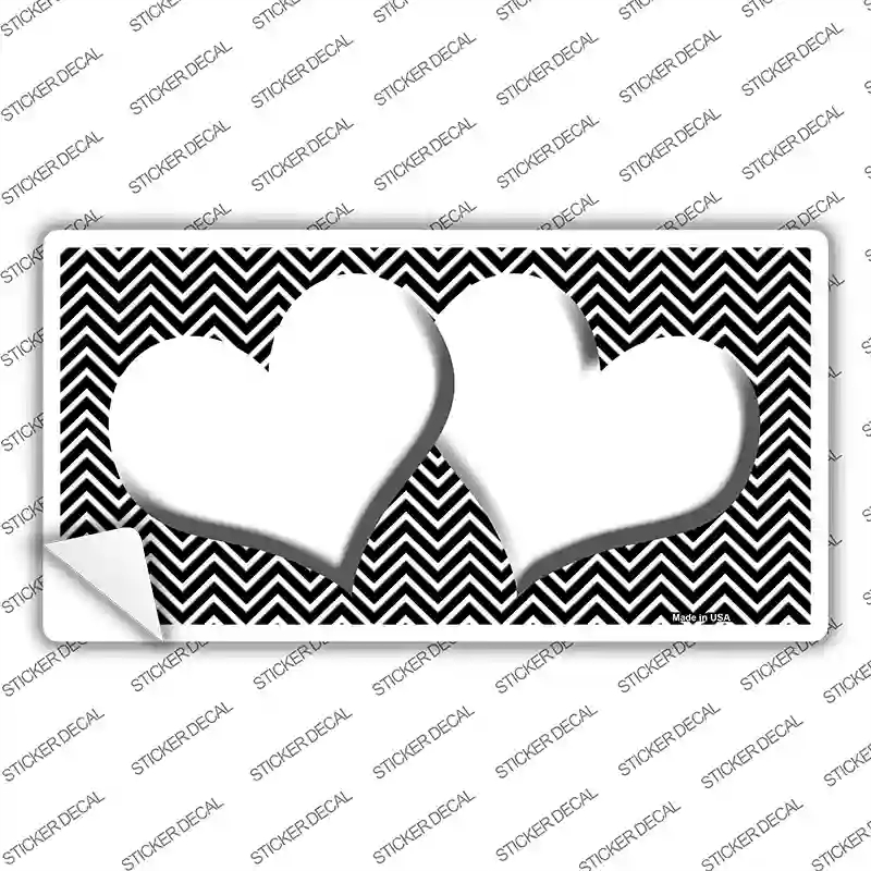 LP-2717s-S Black White Chevron Center Hearts Novelty Sticker Decal, Small