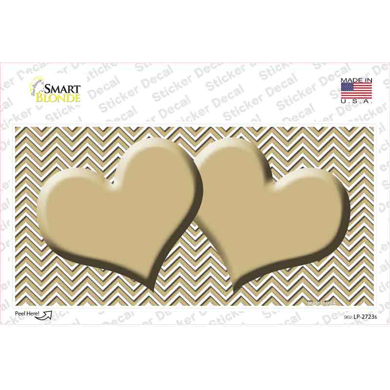 LP-2723s-M Gold White Chevron Center Hearts Novelty Sticker Decal, Medium