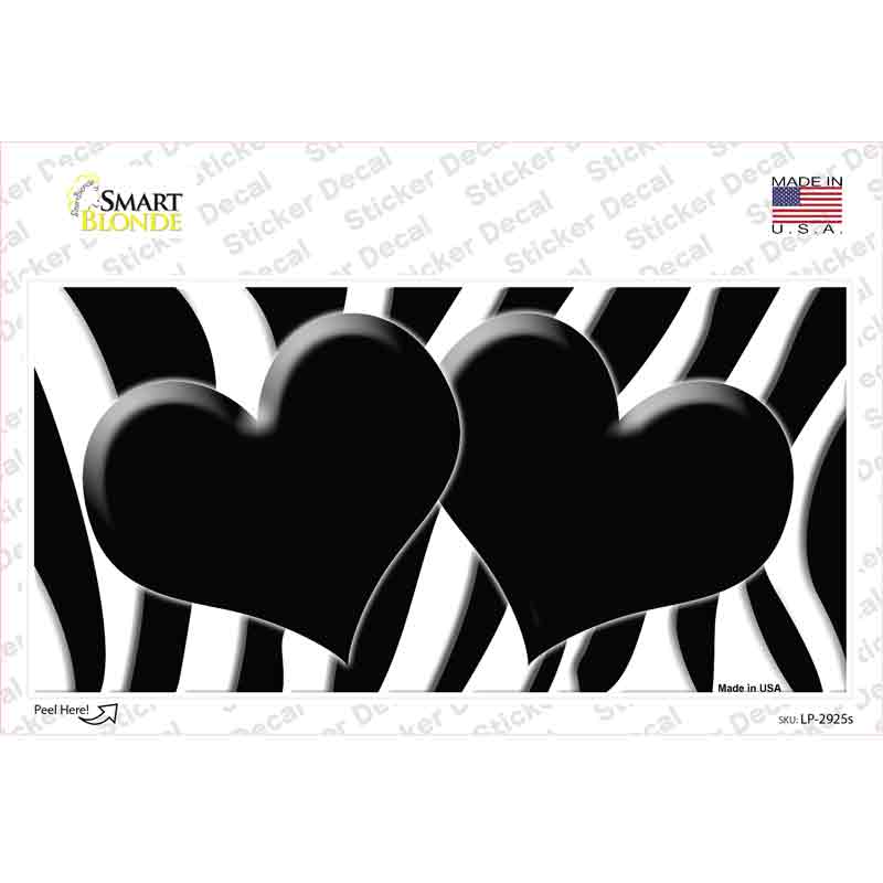LP-2925s-M Black White Zebra Centered Hearts Novelty Sticker Decal, Medium