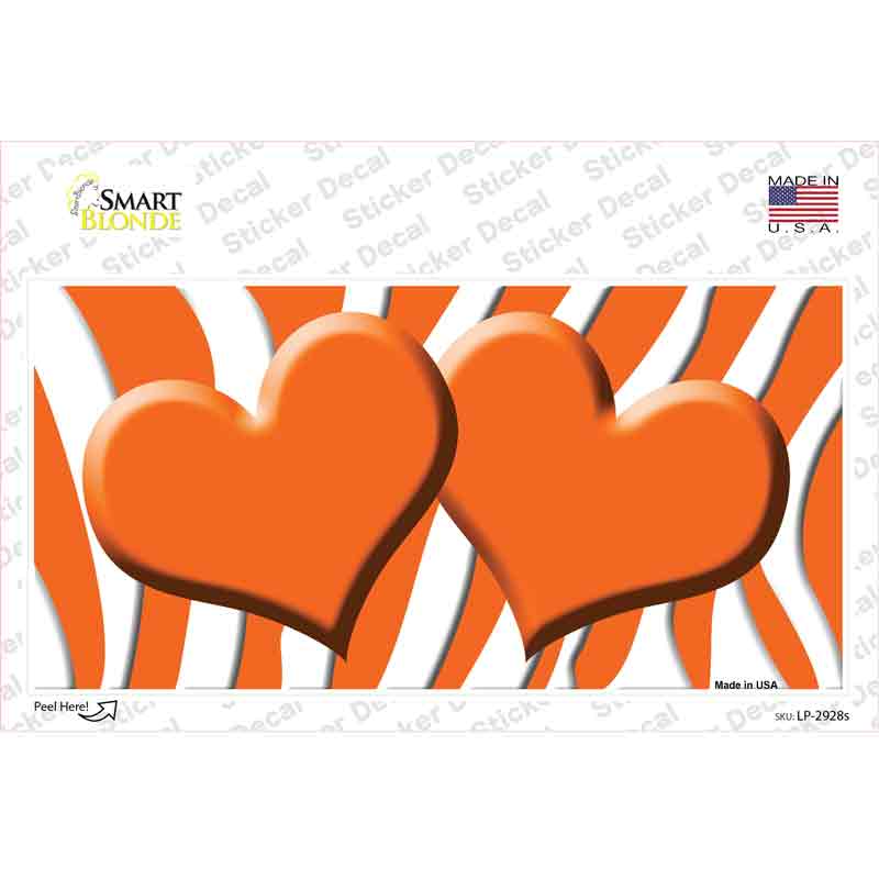 LP-2928s-M Orange White Zebra Centered Hearts Novelty Sticker Decal, Medium