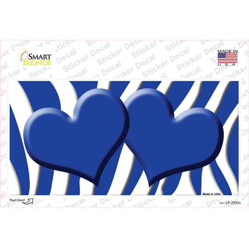 LP-2932s-M Blue White Zebra Centered Hearts Novelty Sticker Decal, Medium