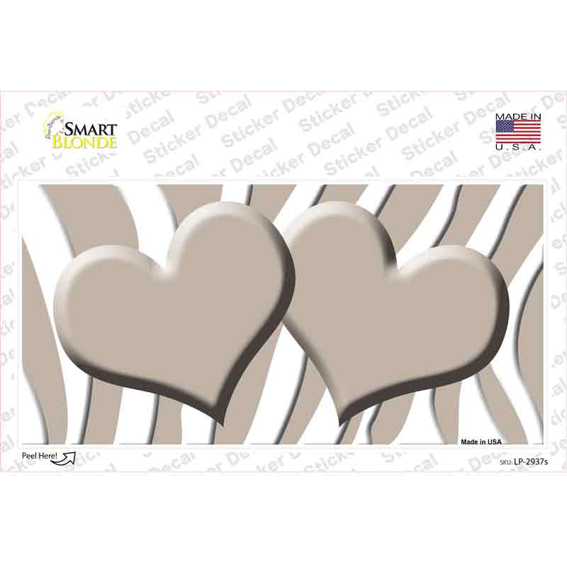 LP-2937s-M Tan White Zebra Centered Hearts Novelty Sticker Decal, Medium
