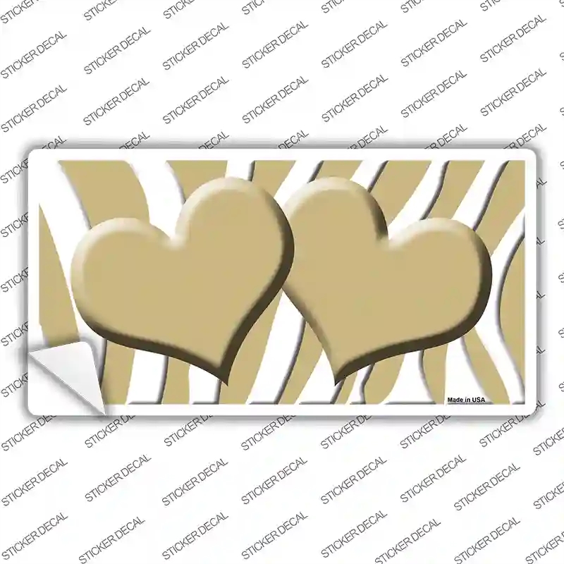 LP-2938s-L Gold White Zebra Centered Hearts Novelty Sticker Decal, Large