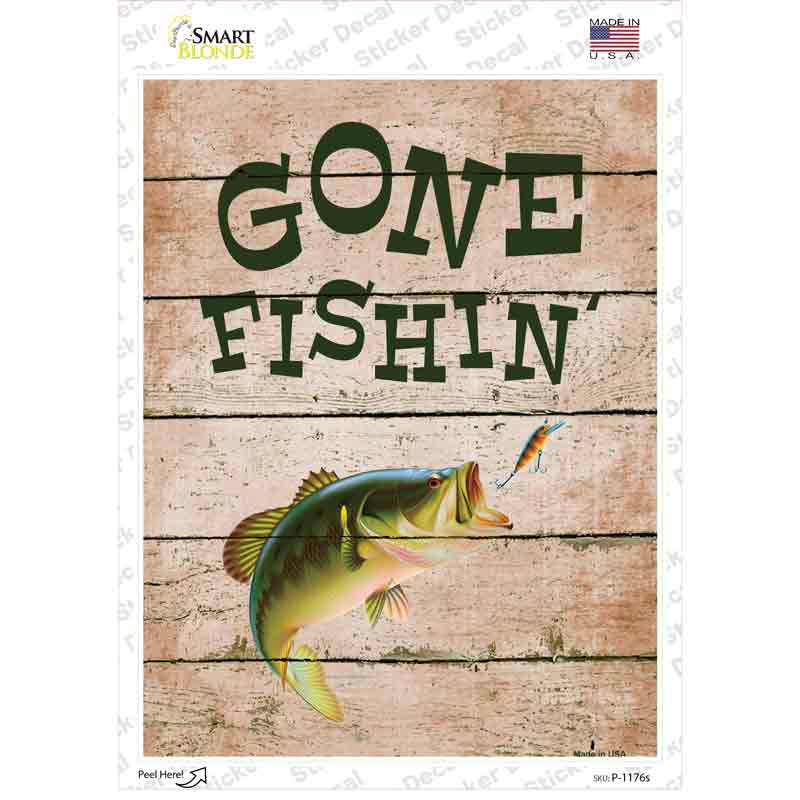 P-1176s-M Gone Fishing Novelty Rectangle Sticker Decal, Medium