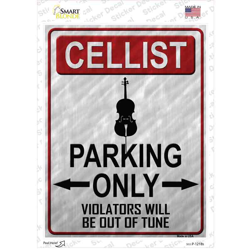 P-1218s-M Cellist Parking Novelty Rectangle Sticker Decal, Medium