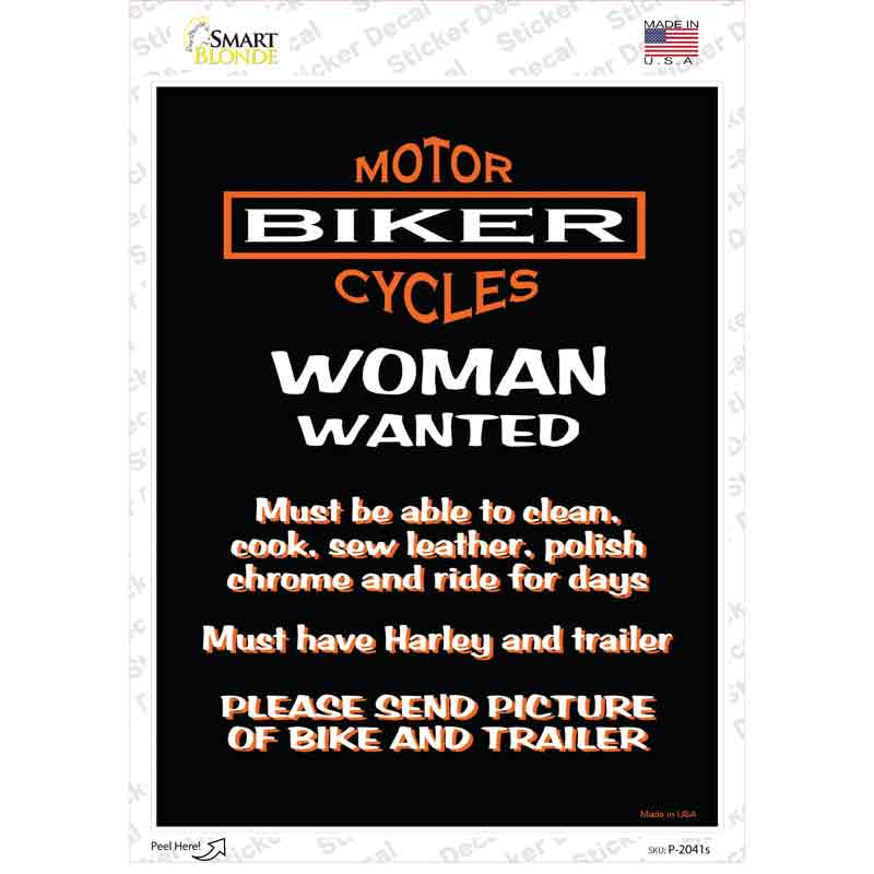P-2041s-M Woman Wanted Novelty Rectangle Sticker Decal, Medium