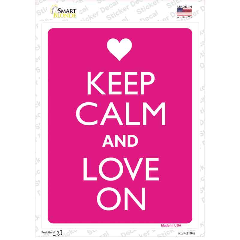 P-2104s-M Keep Calm & Love on Novelty Rectangle Sticker Decal, Medium