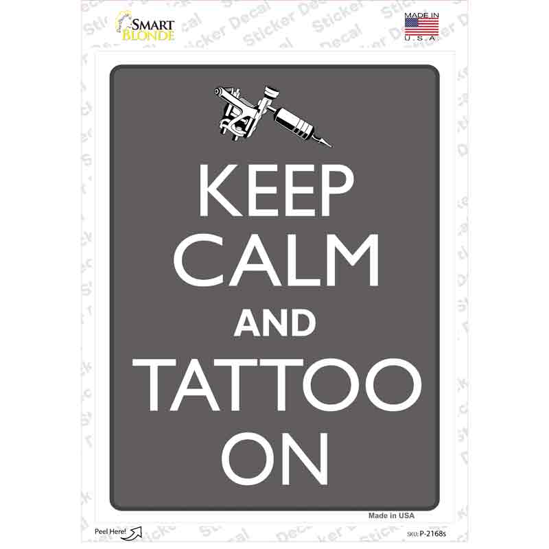 P-2168s-M Keep Calm & Tattoo on Novelty Rectangle Sticker Decal, Medium