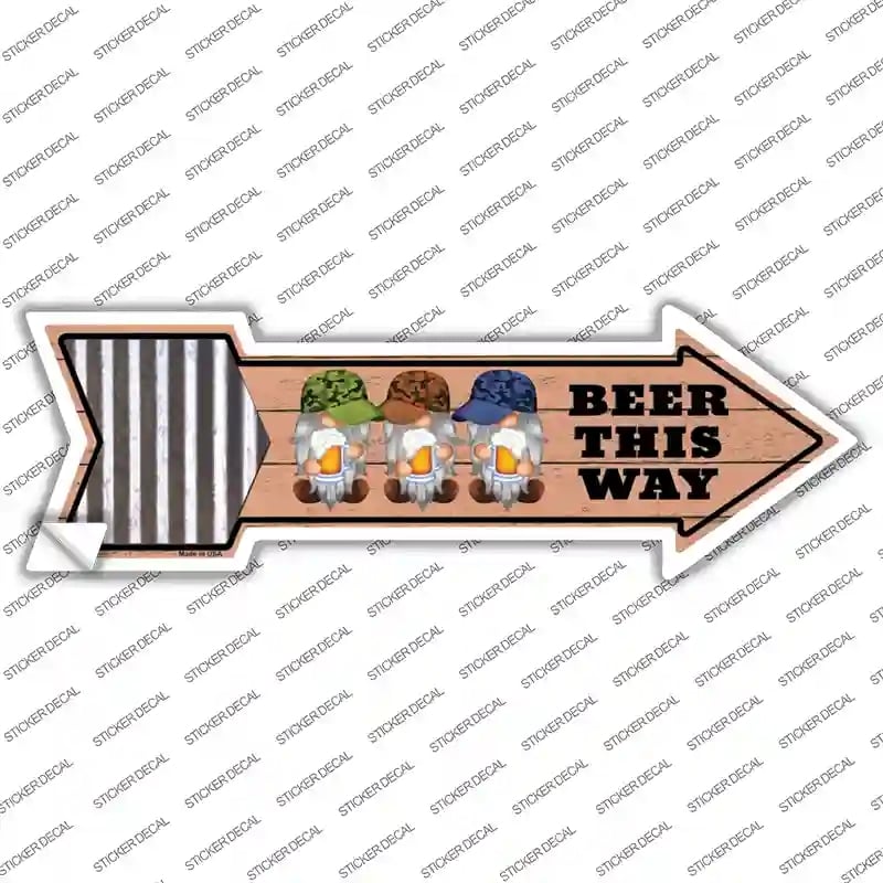 A-768s-S Beer This Way Three Gnomes Novelty Arrow Sticker Decal, Small