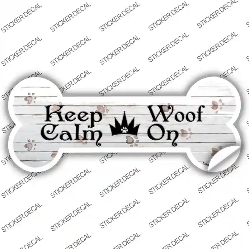 B-048s-L Keep Calm Woof on Novelty Bone Sticker Decal, Large