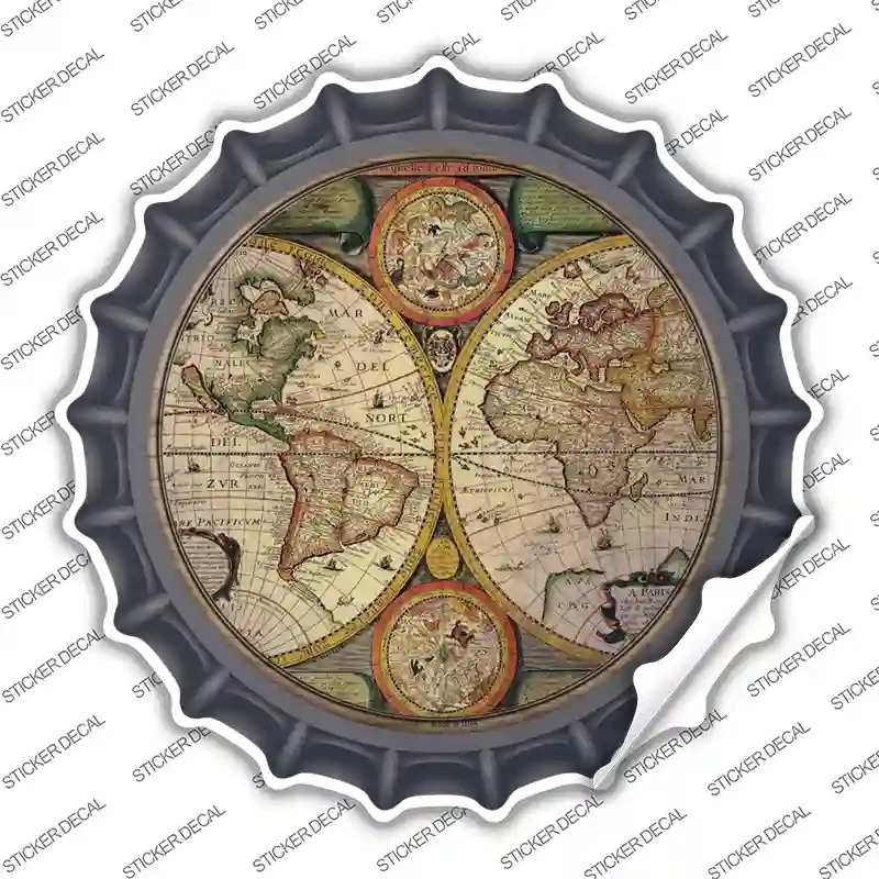 BC-1610s-XL World Hemispheres Map Novelty Bottle Cap Sticker Decal, Extra Large