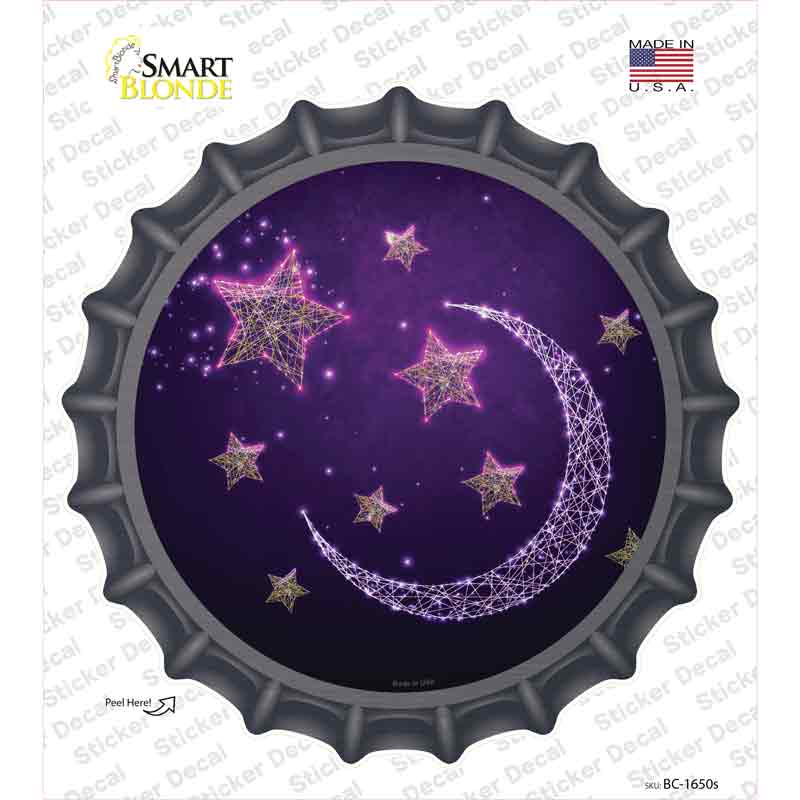 BC-1650s-M Moon & Stars Novelty Bottle Cap Sticker Decal, Medium