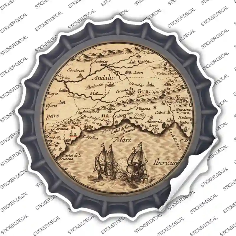 BC-1622s-S Southern Spain Map Novelty Bottle Cap Sticker Decal, Small