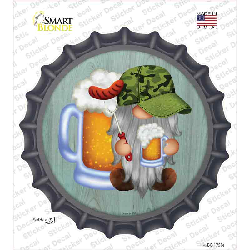 BC-1758s-M Beer Camo Grilling Gnome Novelty Bottle Cap Sticker Decal, Medium