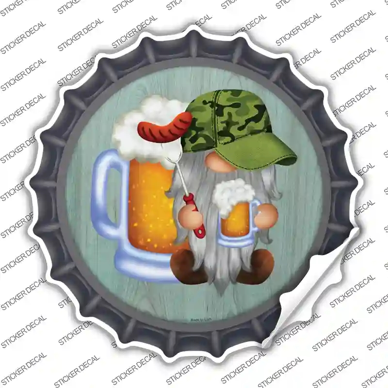 BC-1758s-XL Beer Camo Grilling Gnome Novelty Bottle Cap Sticker Decal, Extra Large