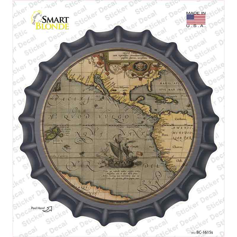 BC-1615s-M Pacific Ocean Map Novelty Bottle Cap Sticker Decal, Medium