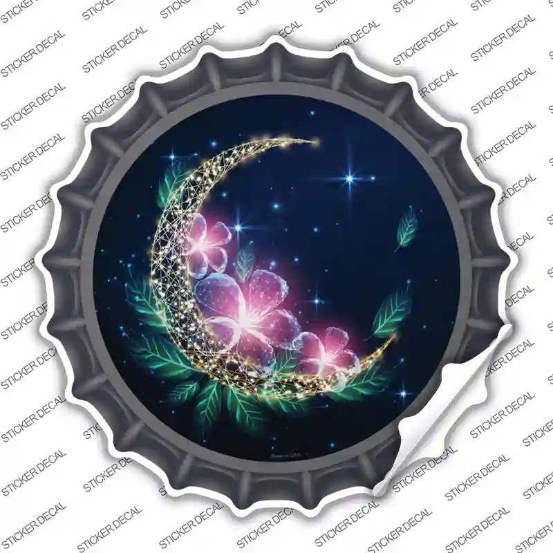 BC-1649s-S Moon & Flowers Novelty Bottle Cap Sticker Decal, Small