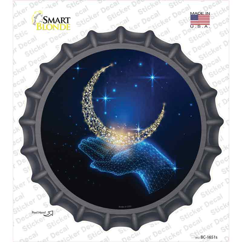 BC-1651s-M Moon in Hand Novelty Bottle Cap Sticker Decal, Medium