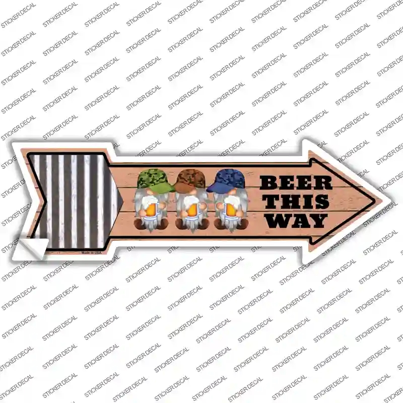 A-768s-L Beer This Way Three Gnomes Novelty Arrow Sticker Decal, Large