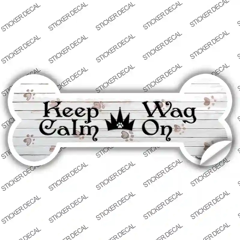 B-034s-L Keep Calm Wag on Novelty Bone Sticker Decal, Large