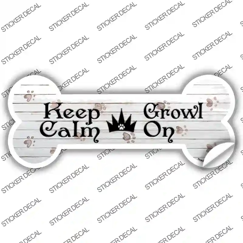 B-046s-S Keep Calm Growl on Novelty Bone Sticker Decal, Small
