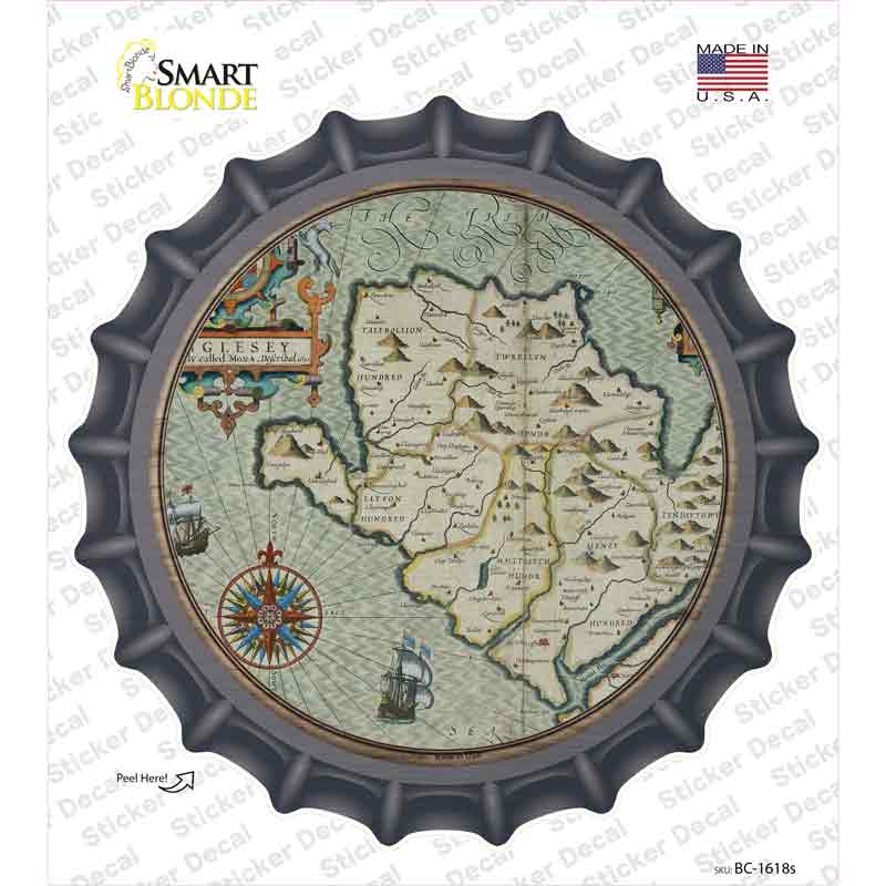 BC-1618s-M Isle of Anglesey Map Novelty Bottle Cap Sticker Decal, Medium