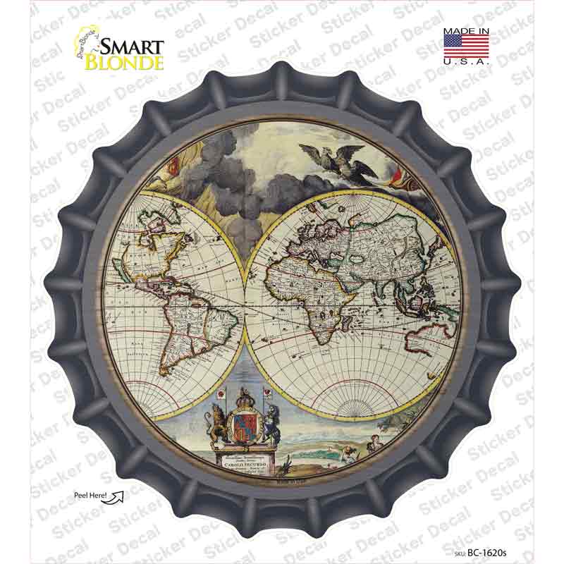 BC-1620s-M World Map Novelty Bottle Cap Sticker Decal, Medium