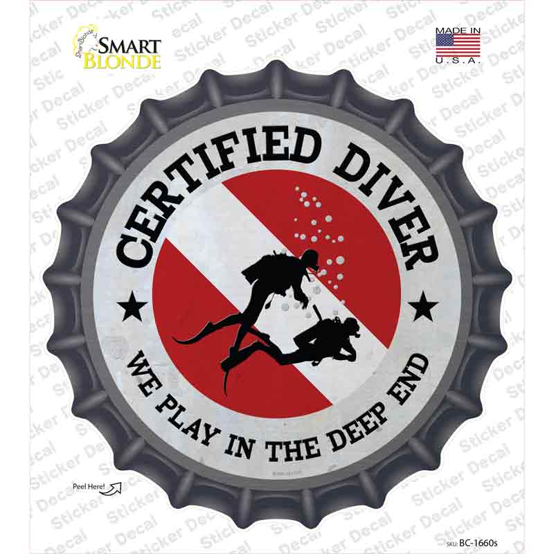 BC-1660s-M Certified Diver Deep End Novelty Bottle Cap Sticker Decal, Medium