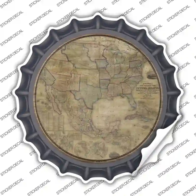BC-1609s-L United States Map Novelty Bottle Cap Sticker Decal, Large