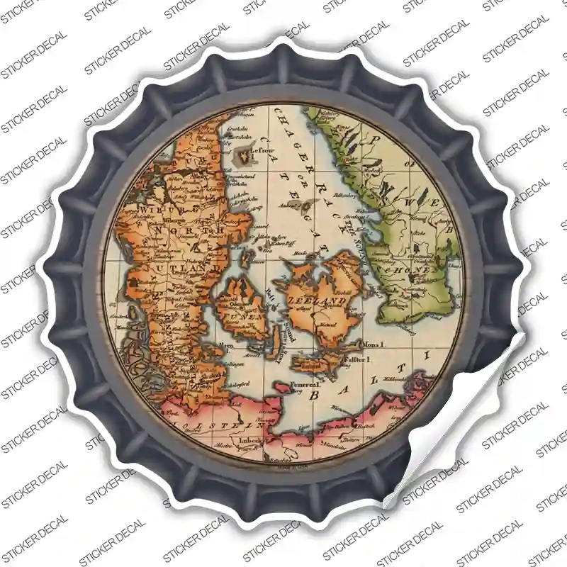 BC-1611s-L Denmark Map Novelty Bottle Cap Sticker Decal, Large