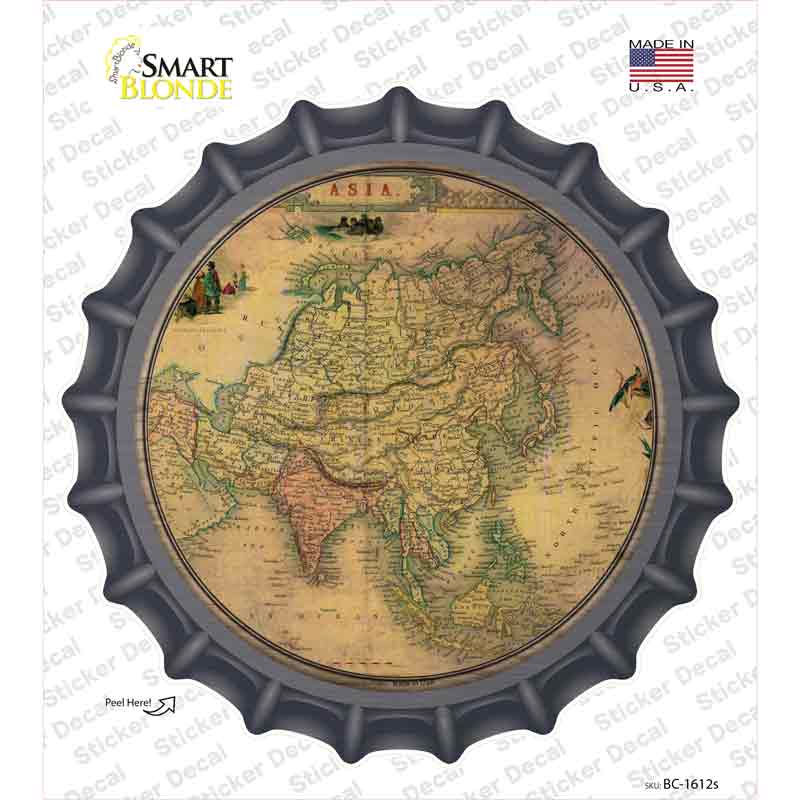 BC-1612s-M Asia Map Novelty Bottle Cap Sticker Decal, Medium