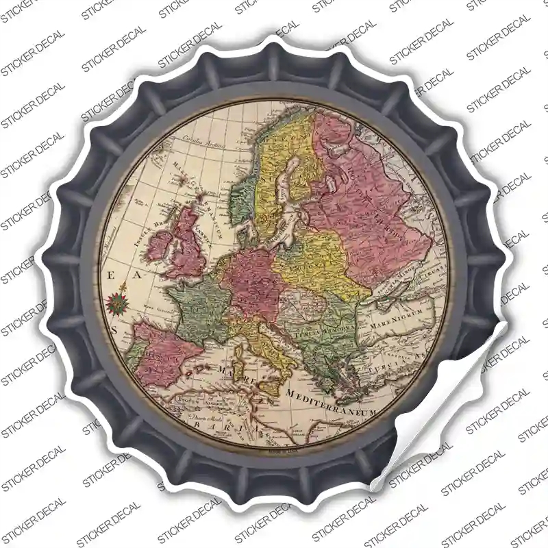 BC-1614s-S Europe Map Novelty Bottle Cap Sticker Decal, Small