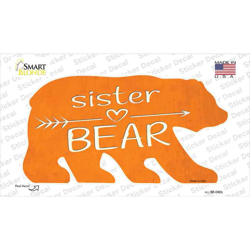 BR-040s-M Sister Arrow Orange Novelty Bear Sticker Decal, Medium