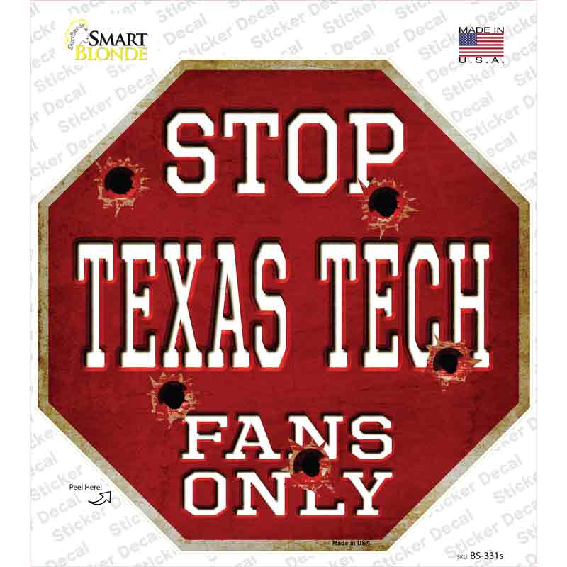 BS-331s-M Texas Tech Fans Only Novelty Octagon Sticker Decal, Medium