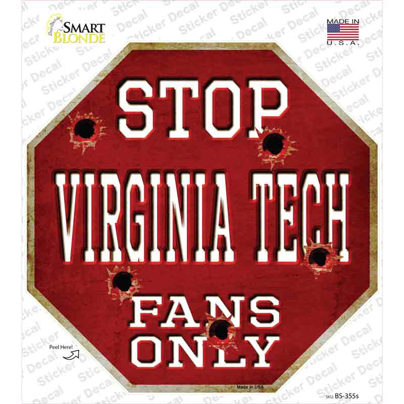 BS-355s-M Virginia Tech Fans Only Novelty Octagon Sticker Decal, Medium