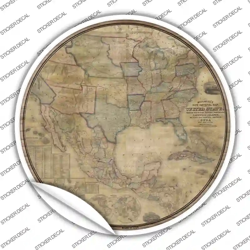 C-1609s-S United States Map Novelty Circle Sticker Decal, Small