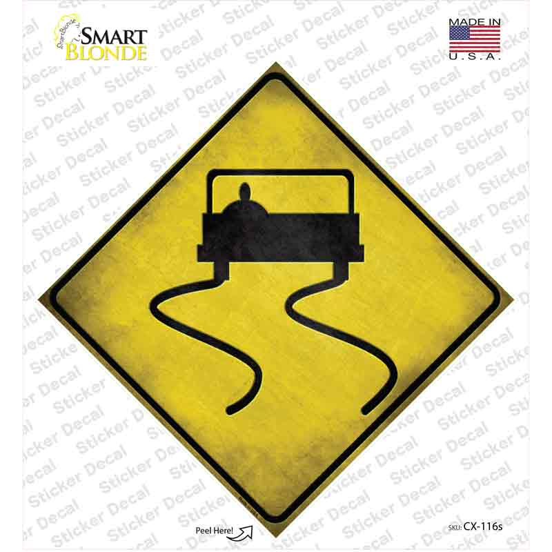 CX-116s-M Slippery Road Novelty Diamond Sticker Decal, Medium