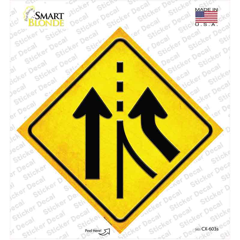 CX-603s-M Lane Merging Novelty Diamond Sticker Decal, Medium