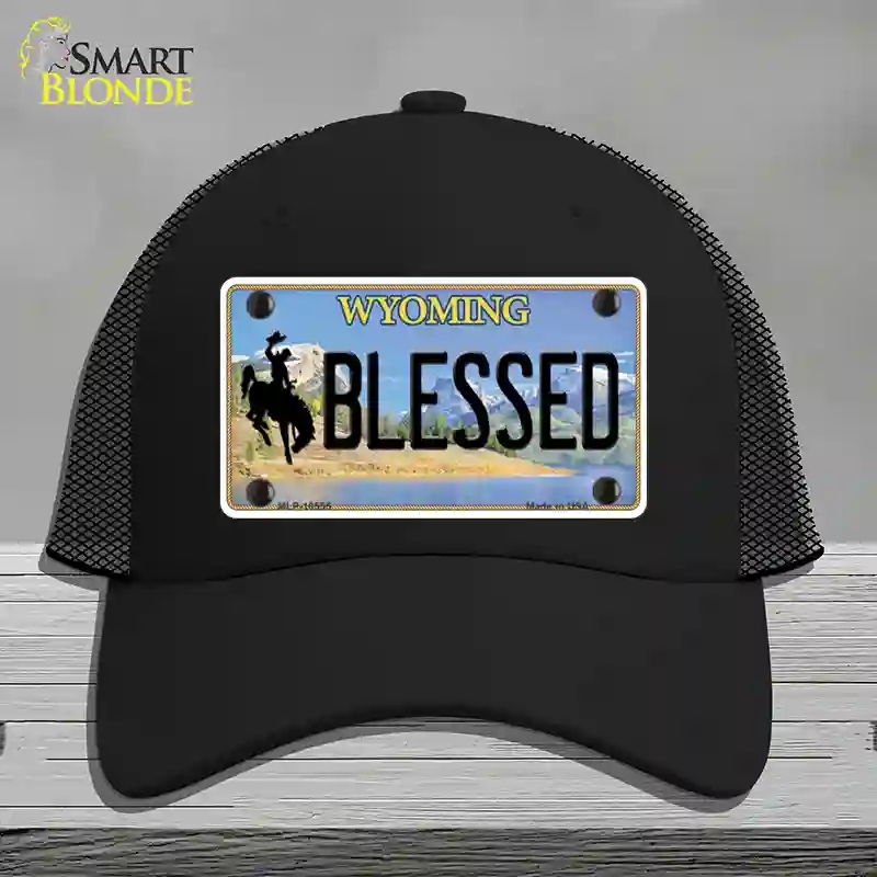 HAT01-MLP-10555 Blessed Wyoming Novelty License Plate Hat, Mesh - Black