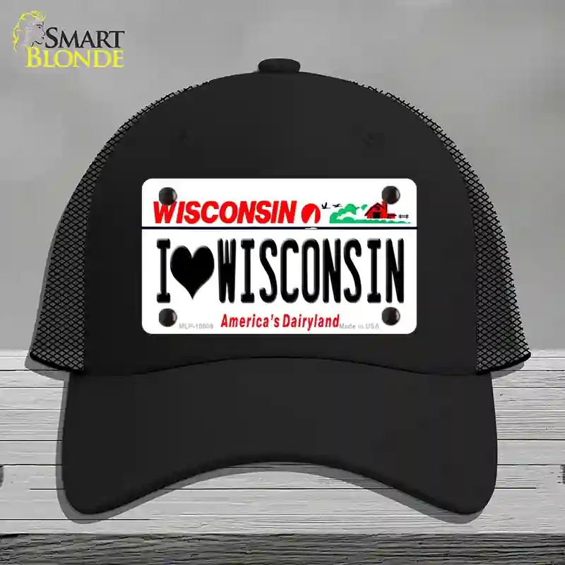 HAT01-MLP-10609 I Love Wisconsin Novelty License Plate Hat, Mesh - Black