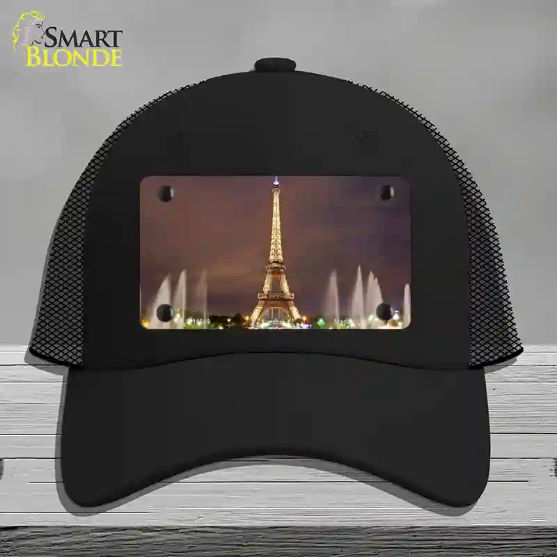 HAT01-MLP-11249 Eiffel Tower Night with Fountain Novelty License Plate Hat, Mesh - Black