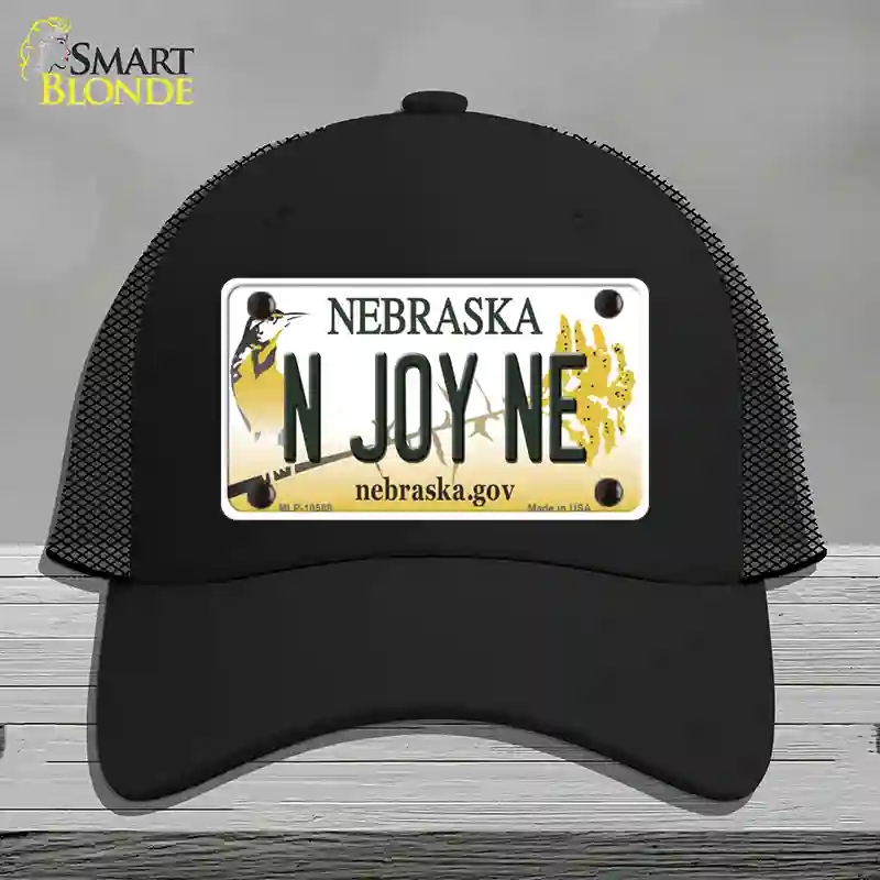HAT01-MLP-10568 N Joy NE Nebraska Novelty License Plate Hat, Mesh - Black