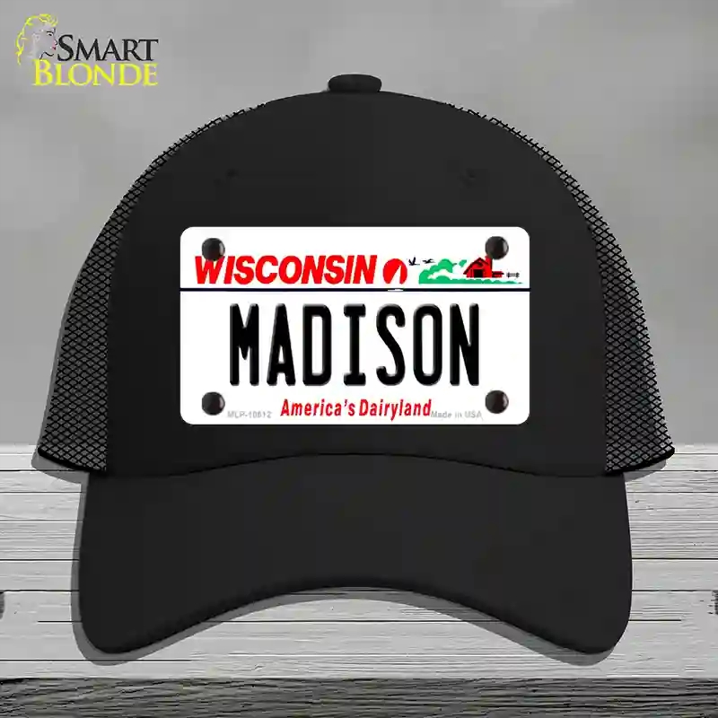 HAT01-MLP-10612 Madison Wisconsin Novelty License Plate Hat, Mesh - Black